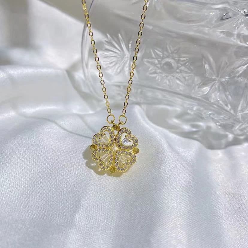 image-Love four-leaf clover two-wear necklace female one style multi-band fashion clavicle chain diamond pendant vibrato net celebrity live goods