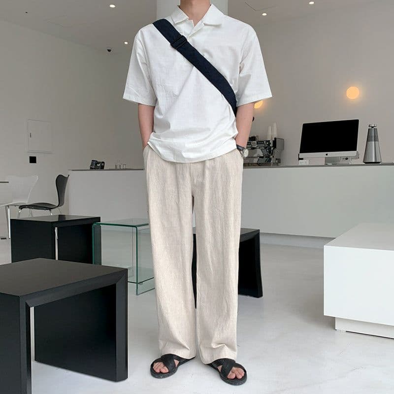 image-Good version Hong Kong style men's shirt short-sleeved solid color summer new thin casual shirt five-point sleeve Korean men's clothing