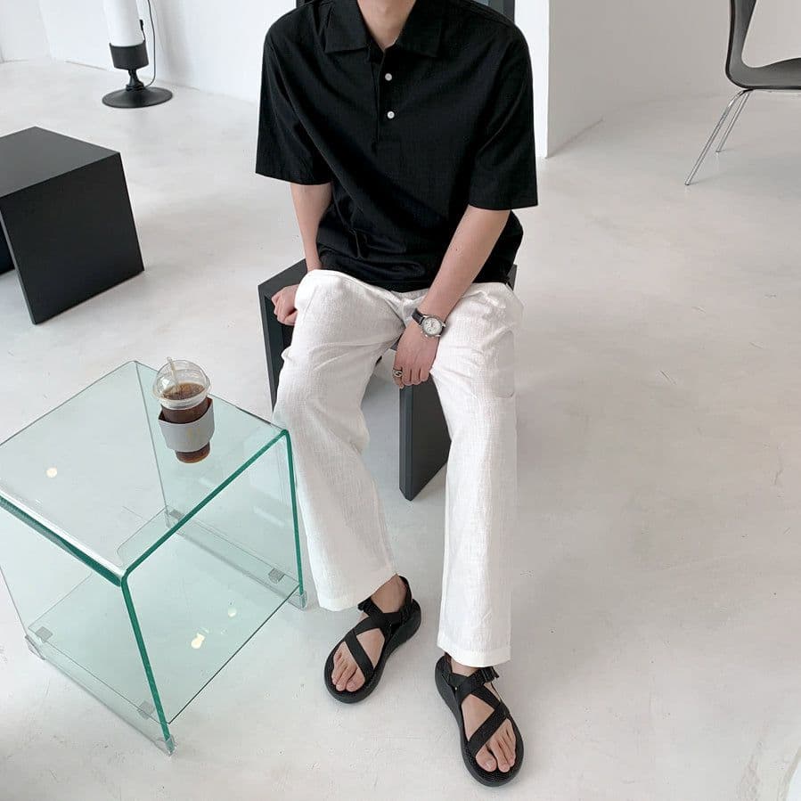 image-Good version Hong Kong style men's shirt short-sleeved solid color summer new thin casual shirt five-point sleeve Korean men's clothing