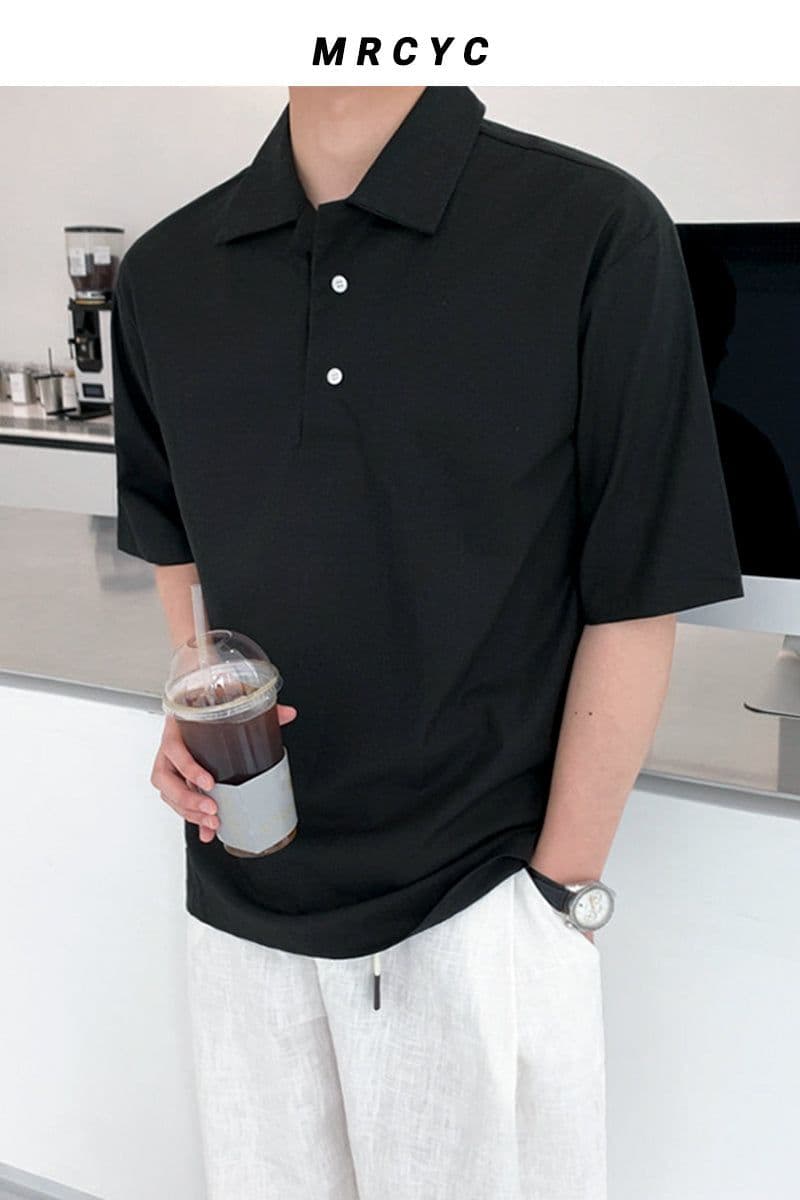 image-Good version Hong Kong style men's shirt short-sleeved solid color summer new thin casual shirt five-point sleeve Korean men's clothing