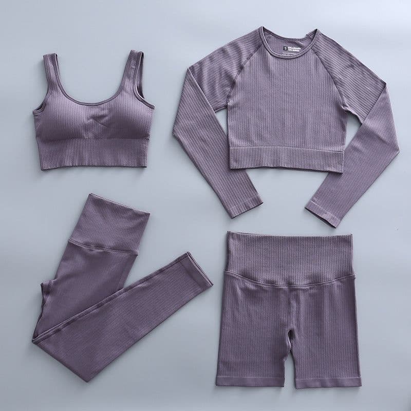 image-Spot threaded sports yoga clothing four-piece suit for hip lifting and abdomen