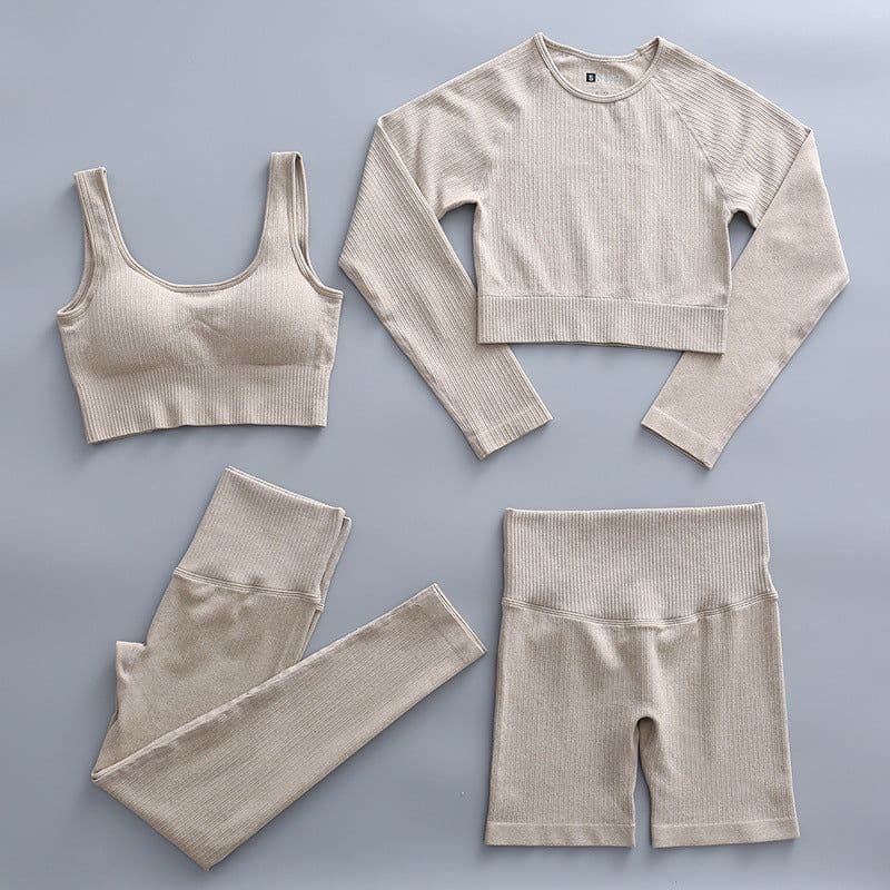 image-Spot threaded sports yoga clothing four-piece suit for hip lifting and abdomen