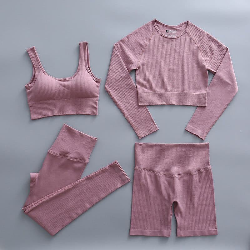image-Spot threaded sports yoga clothing four-piece suit for hip lifting and abdomen