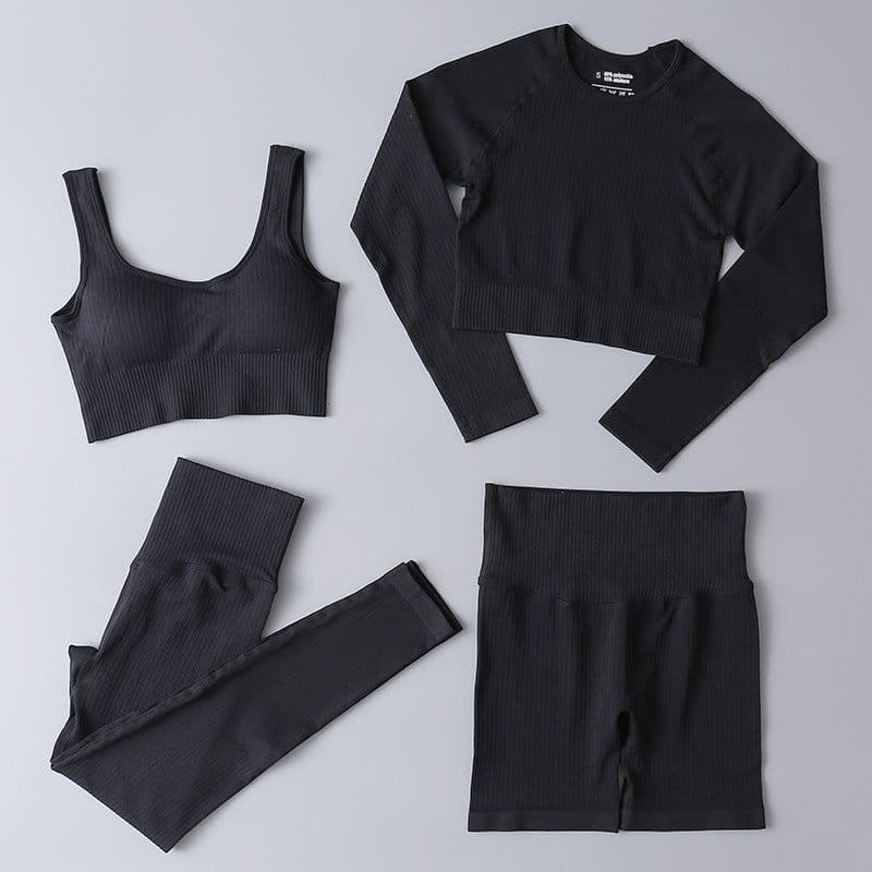image-Spot threaded sports yoga clothing four-piece suit for hip lifting and abdomen