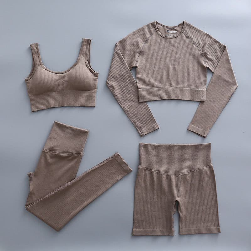 image-Spot threaded sports yoga clothing four-piece suit for hip lifting and abdomen