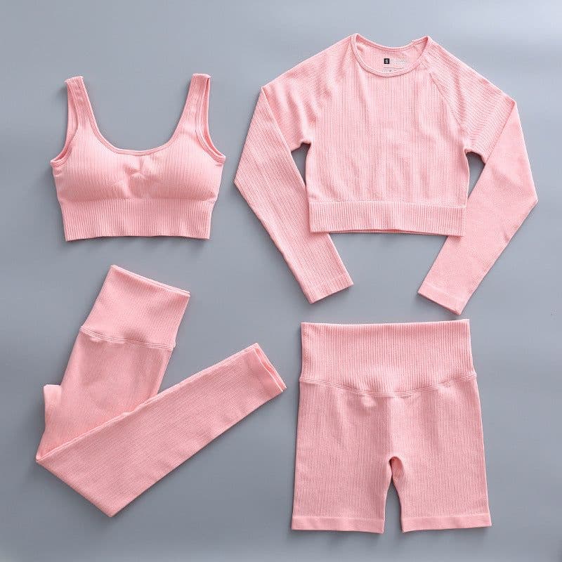 image-Spot threaded sports yoga clothing four-piece suit for hip lifting and abdomen