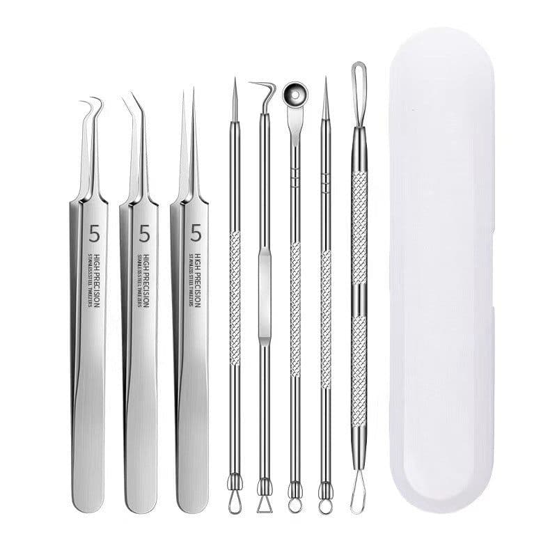 image-Stainless steel acne clip cell clip acne needle blackhead needle acne 8-piece set beauty tool acne needle set