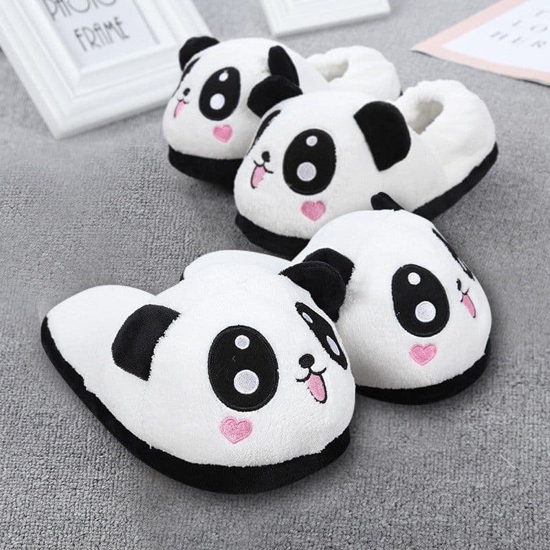 image-Cute Panda Heart Slippers Cartoon Plush Bag Heel Slippers Home Cute Winter Bag Heel Cotton Slippers Factory Wholesale