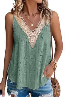 image-White Lace Crochet Tank Top V Neck Loose Fit