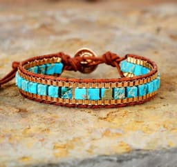 image-Cross-border exclusively for AliExpress new 4mm square imperial stone chain hand-woven bracelet retro leather bracelet