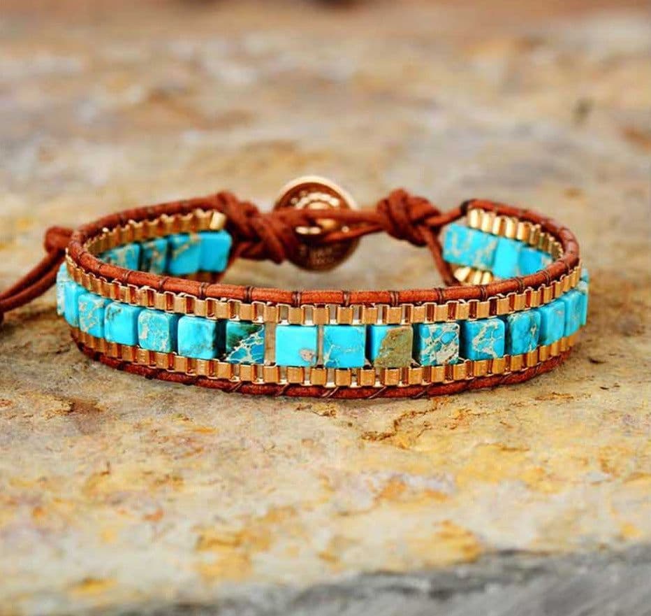 image-Cross-border exclusively for AliExpress new 4mm square imperial stone chain hand-woven bracelet retro leather bracelet