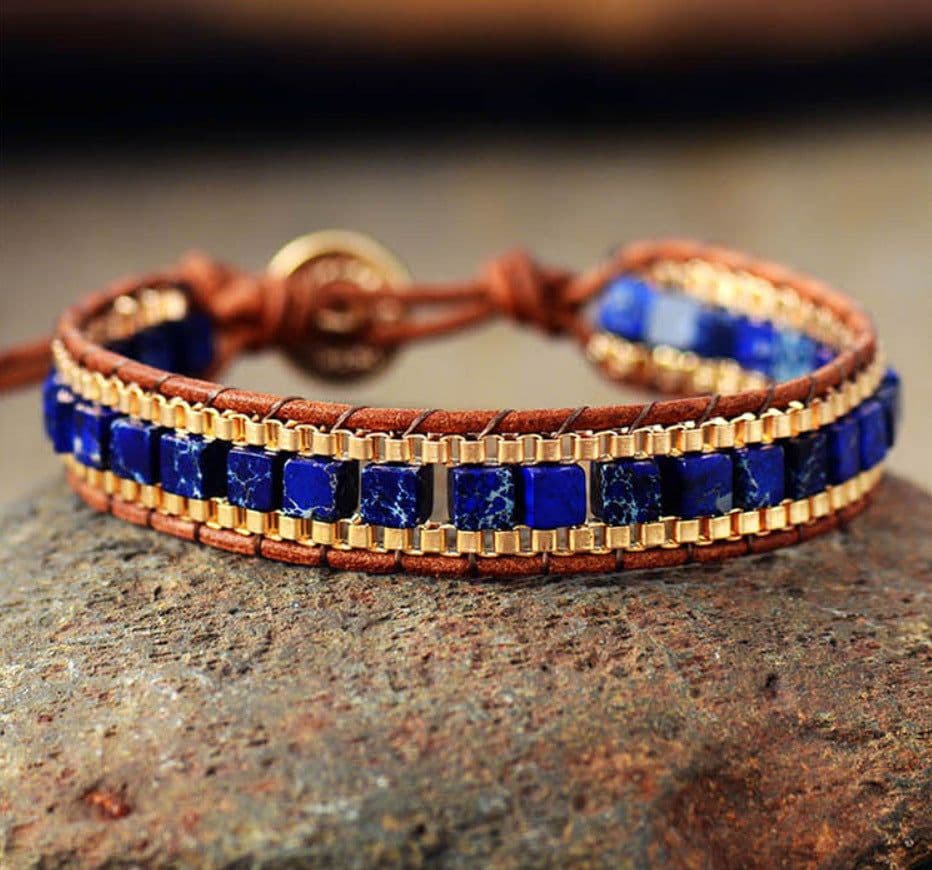 image-Cross-border exclusively for AliExpress new 4mm square imperial stone chain hand-woven bracelet retro leather bracelet