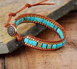 image-Cross-border exclusively for AliExpress new 4mm square imperial stone chain hand-woven bracelet retro leather bracelet