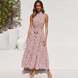 image-2022ebay Amazon Wish Hot Sale 17-Color Halter Polka Dot Print Lace-up Dress Cross-Border Dress for Women