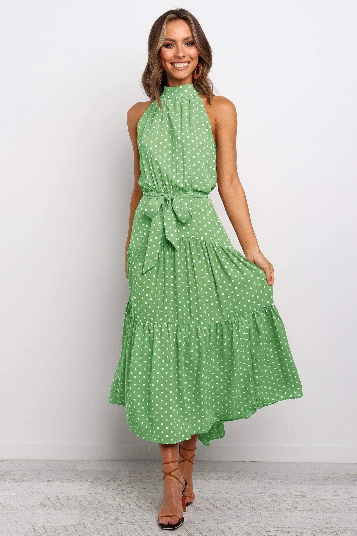image-2022ebay Amazon Wish Hot Sale 17-Color Halter Polka Dot Print Lace-up Dress Cross-Border Dress for Women