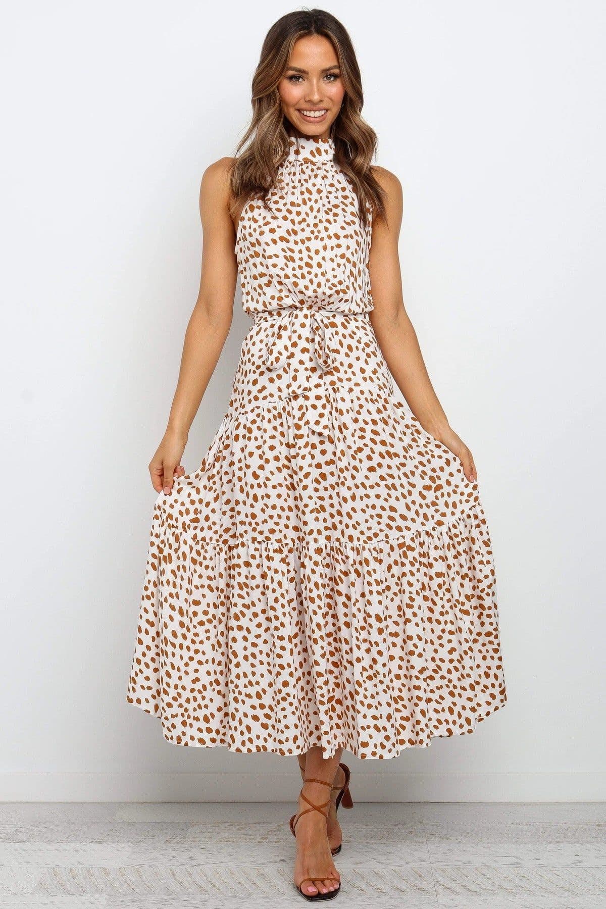 image-2022ebay Amazon Wish Hot Sale 17-Color Halter Polka Dot Print Lace-up Dress Cross-Border Dress for Women