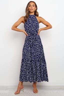 image-2022ebay Amazon Wish Hot Sale 17-Color Halter Polka Dot Print Lace-up Dress Cross-Border Dress for Women