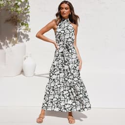 image-2022ebay Amazon Wish Hot Sale 17-Color Halter Polka Dot Print Lace-up Dress Cross-Border Dress for Women
