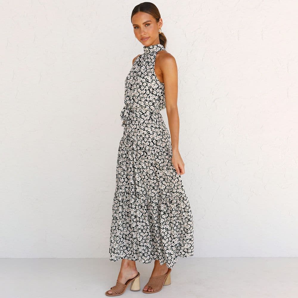 image-2022ebay Amazon Wish Hot Sale 17-Color Halter Polka Dot Print Lace-up Dress Cross-Border Dress for Women