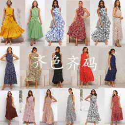 image-2022ebay Amazon Wish Hot Sale 17-Color Halter Polka Dot Print Lace-up Dress Cross-Border Dress for Women