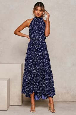 image-2022ebay Amazon Wish Hot Sale 17-Color Halter Polka Dot Print Lace-up Dress Cross-Border Dress for Women