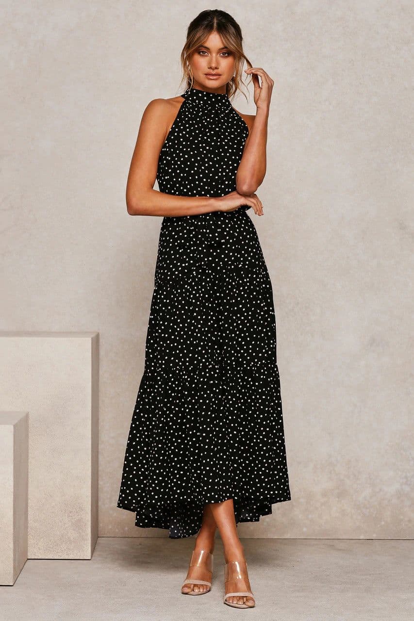 image-2022ebay Amazon Wish Hot Sale 17-Color Halter Polka Dot Print Lace-up Dress Cross-Border Dress for Women