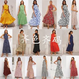 image-2022ebay Amazon Wish Hot Sale 17-Color Halter Polka Dot Print Lace-up Dress Cross-Border Dress for Women