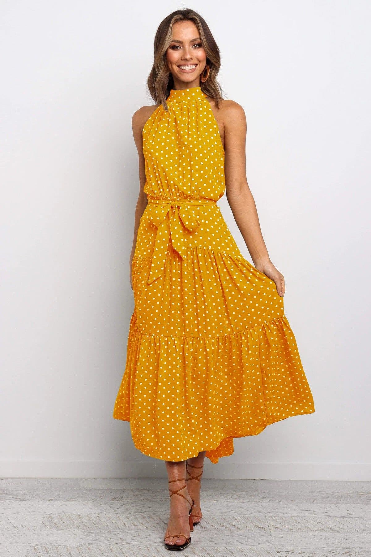 image-2022ebay Amazon Wish Hot Sale 17-Color Halter Polka Dot Print Lace-up Dress Cross-Border Dress for Women