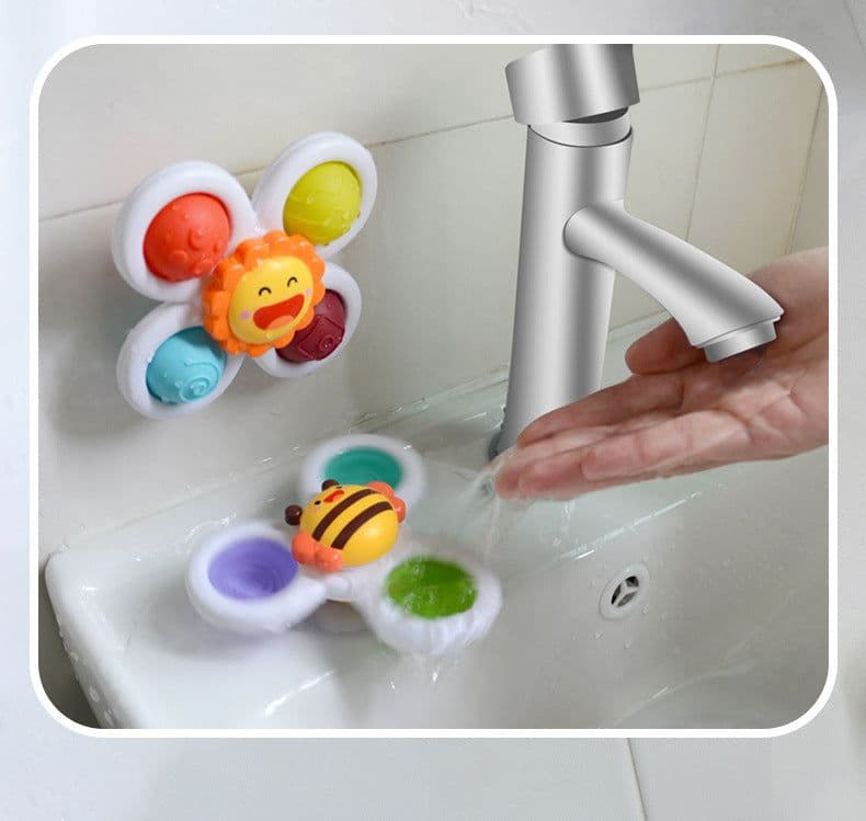 image-Cross-border children's spinning flower bubble gyro baby fingertip gyro bath suction cup spinning toy