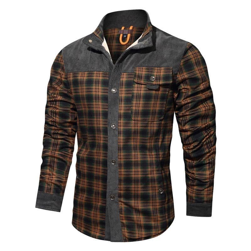 image-Cross-border Amazon men's large size winter plus velvet thickened wick dragon plaid shirt jacket jacket European size men's clothing