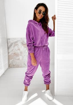 image-Cross-border trend two-piece set for fall 2021 new Amazon pure color gold velvet hooded long-sleeved casual suit women