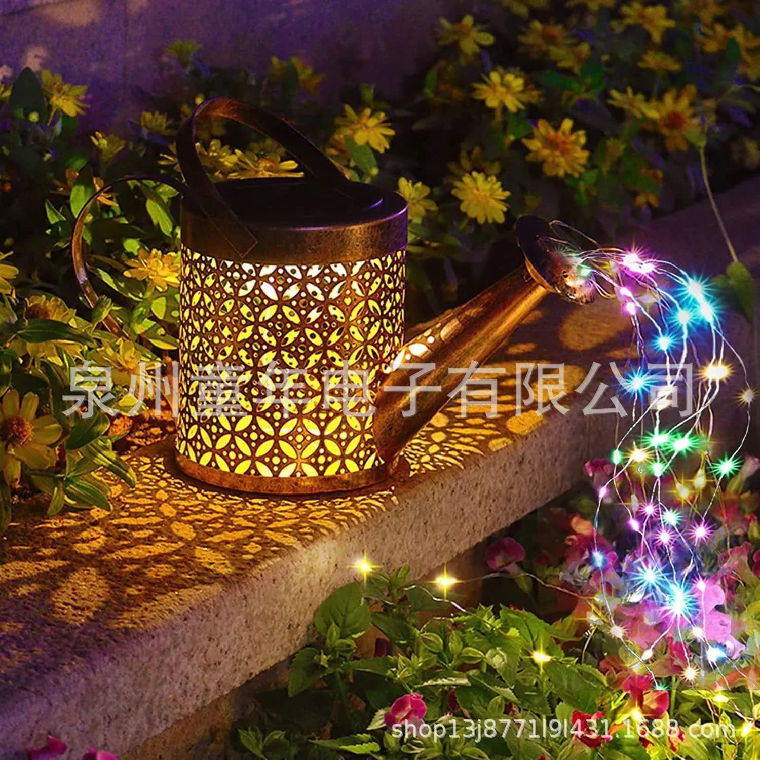image-Spot solar kettle lamp outdoor waterproof garden lamp wrought iron hollow projection lamp garden decoration to insert lawn
