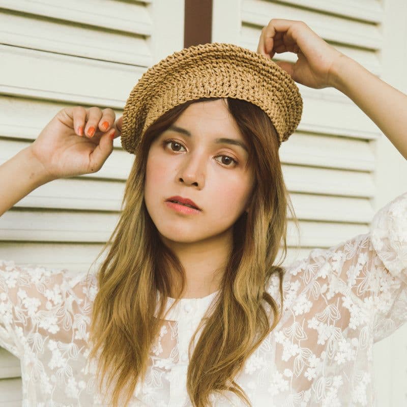 image-Handmade retro style straw beret breathable painter's hat Korean style straw hat women's summer bud hat pumpkin hat