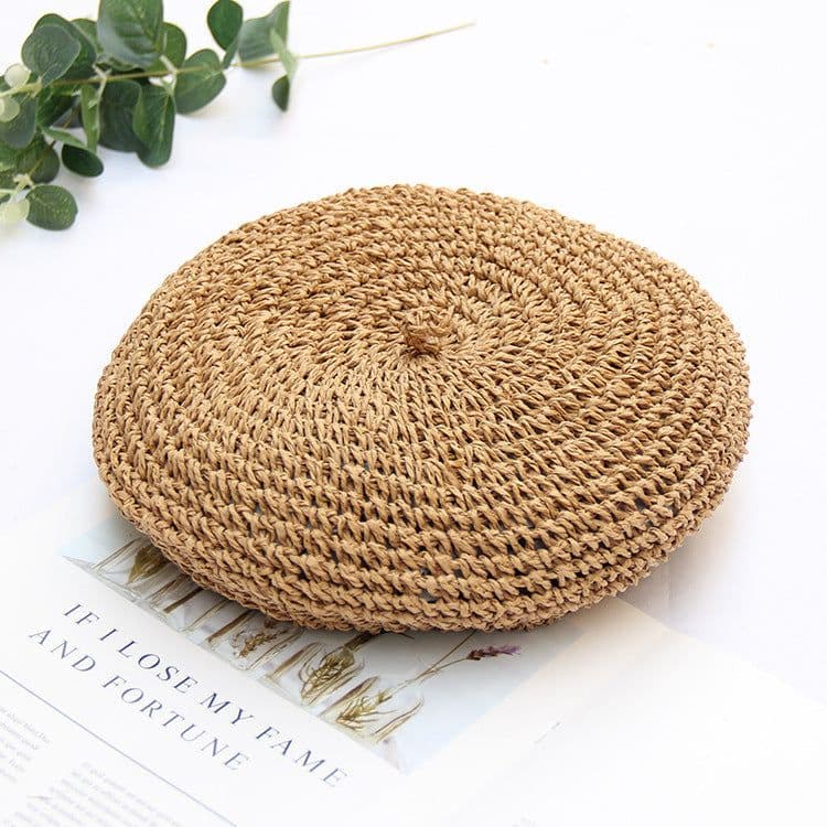image-Handmade retro style straw beret breathable painter's hat Korean style straw hat women's summer bud hat pumpkin hat