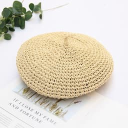 image-Handmade retro style straw beret breathable painter's hat Korean style straw hat women's summer bud hat pumpkin hat