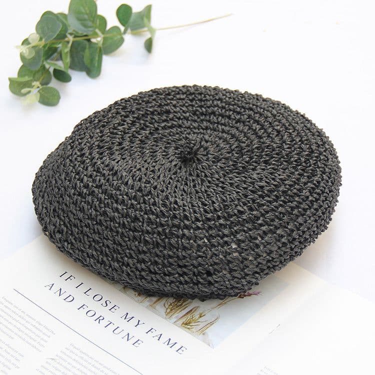 image-Handmade retro style straw beret breathable painter's hat Korean style straw hat women's summer bud hat pumpkin hat