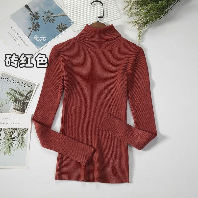 image-Core-spun turtleneck sweater women's inner wear bottoming shirt 2021 new long-sleeved warm slim solid color knit sweater top