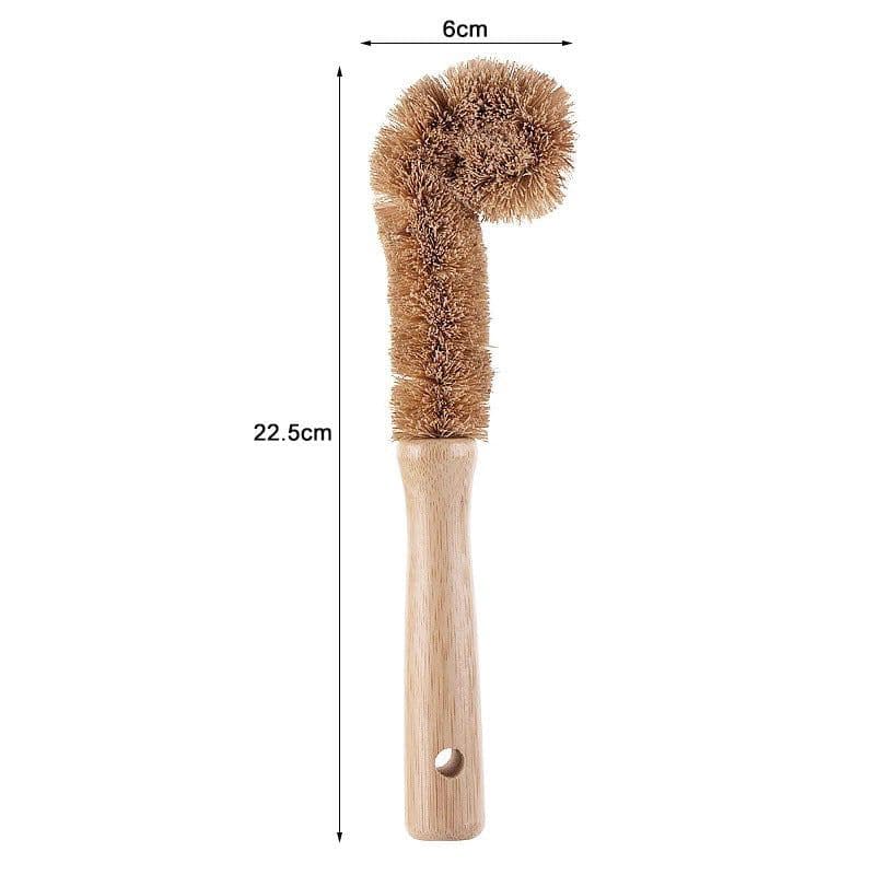 image-wooden kitchen cleaning brush non-stick oil sisal palm short handle round dish brush wash bowl brush seal pot brush