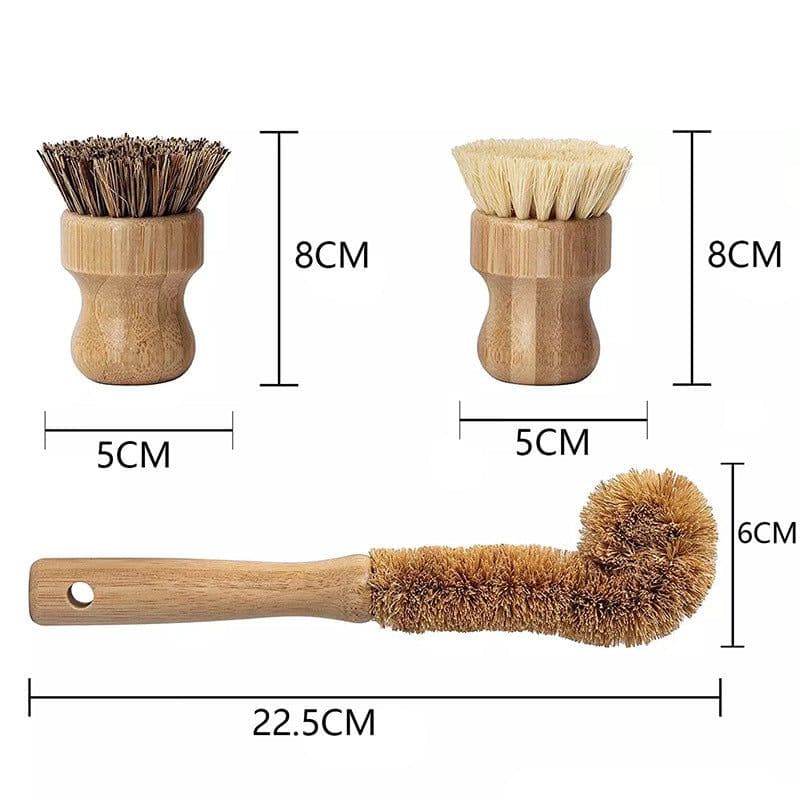 image-wooden kitchen cleaning brush non-stick oil sisal palm short handle round dish brush wash bowl brush seal pot brush