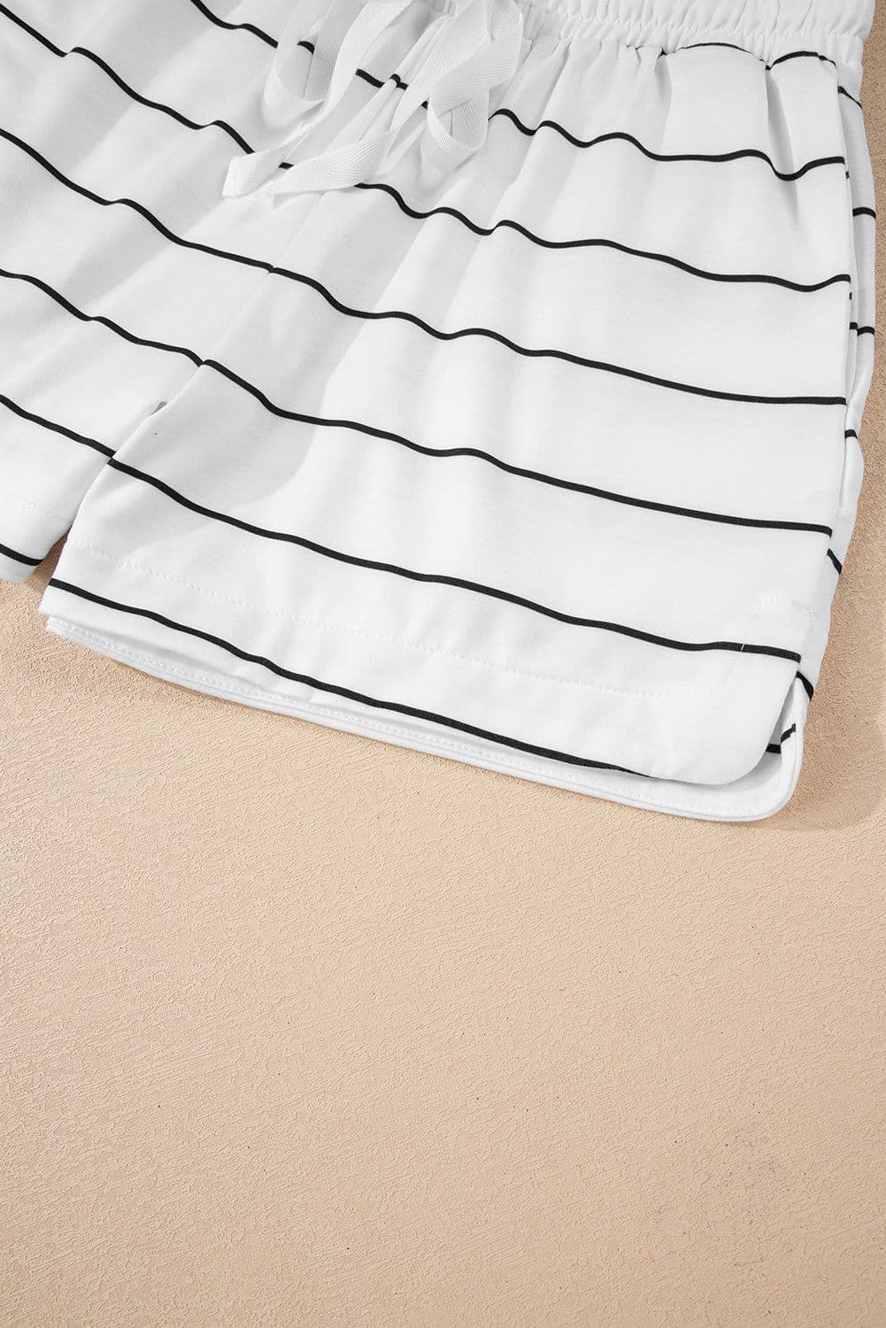 image-White Stripe Zip Up Pullover and Shorts 2-Piece Set
