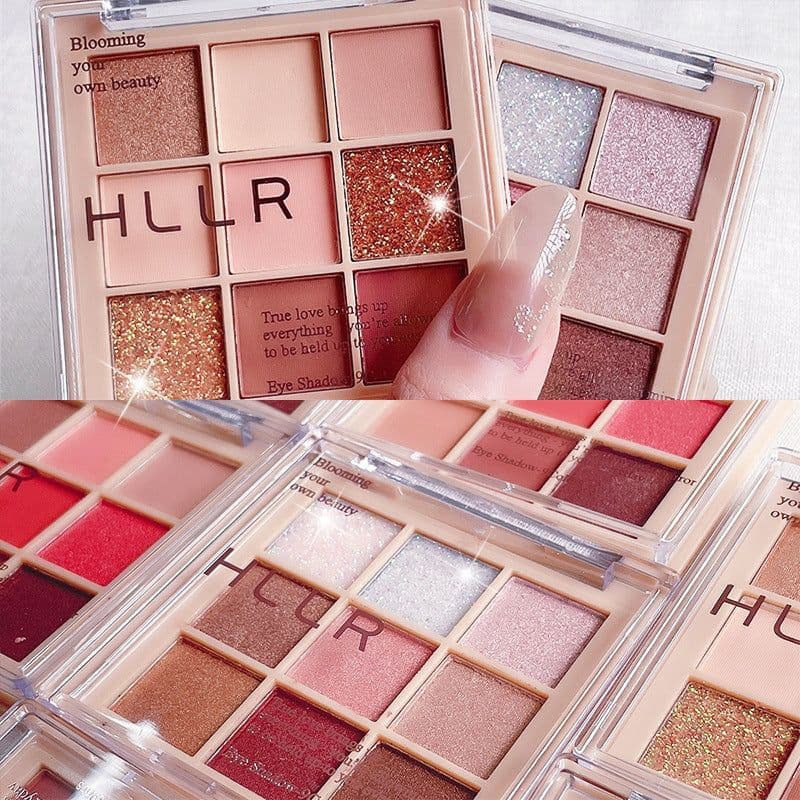 image-New 9-color eyeshadow nine square grid glitter sequins fine glitter earth color pearlescent matte nine-color eyeshadow palette vibrato live