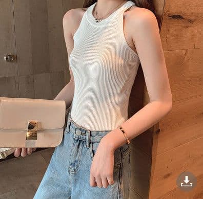 image-Internet Celebrity Knitted Vest Small Shirt Hot Girl Spring and Summer Chic Elegant off-the-Shoulder New Outdoor All-Match Careful Machine Inner Wear Blouse