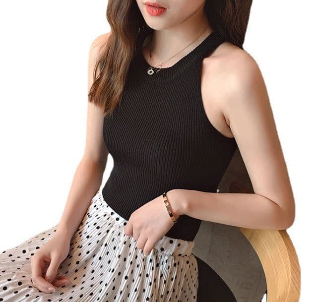image-Internet Celebrity Knitted Vest Small Shirt Hot Girl Spring and Summer Chic Elegant off-the-Shoulder New Outdoor All-Match Careful Machine Inner Wear Blouse
