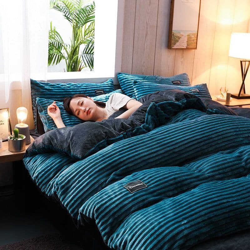 image-Thickened autumn and winter magic velvet four-piece set, double-sided warm crystal velvet duvet cover and pillowcase, single and double fitted sheet set