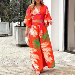 image-2023 Amazon European and American Women's Clothing Autumn New Printing Temperament Commute High Waist Sexy Fashion Casual Set