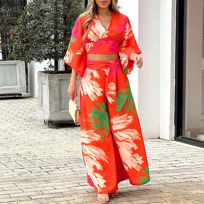 image-2023 Amazon European and American Women's Clothing Autumn New Printing Temperament Commute High Waist Sexy Fashion Casual Set