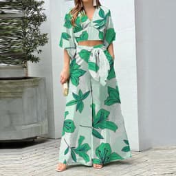 image-2023 Amazon European and American Women's Clothing Autumn New Printing Temperament Commute High Waist Sexy Fashion Casual Set
