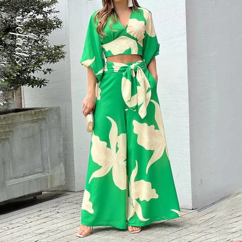 image-2023 Amazon European and American Women's Clothing Autumn New Printing Temperament Commute High Waist Sexy Fashion Casual Set