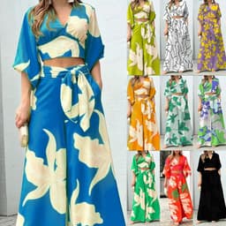 image-2023 Amazon European and American Women's Clothing Autumn New Printing Temperament Commute High Waist Sexy Fashion Casual Set