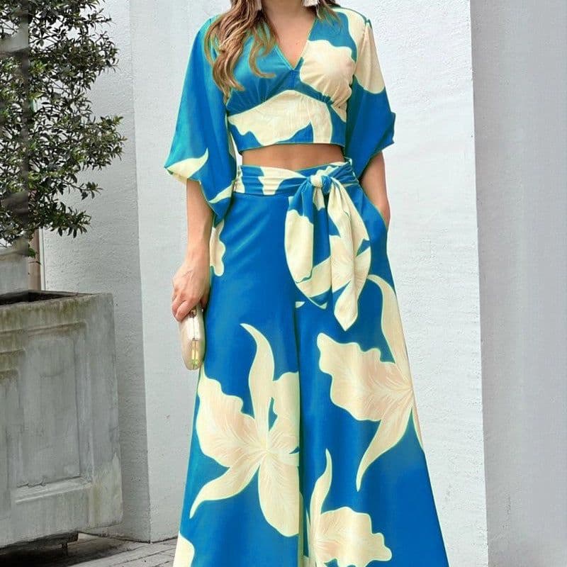 image-2023 Amazon European and American Women's Clothing Autumn New Printing Temperament Commute High Waist Sexy Fashion Casual Set